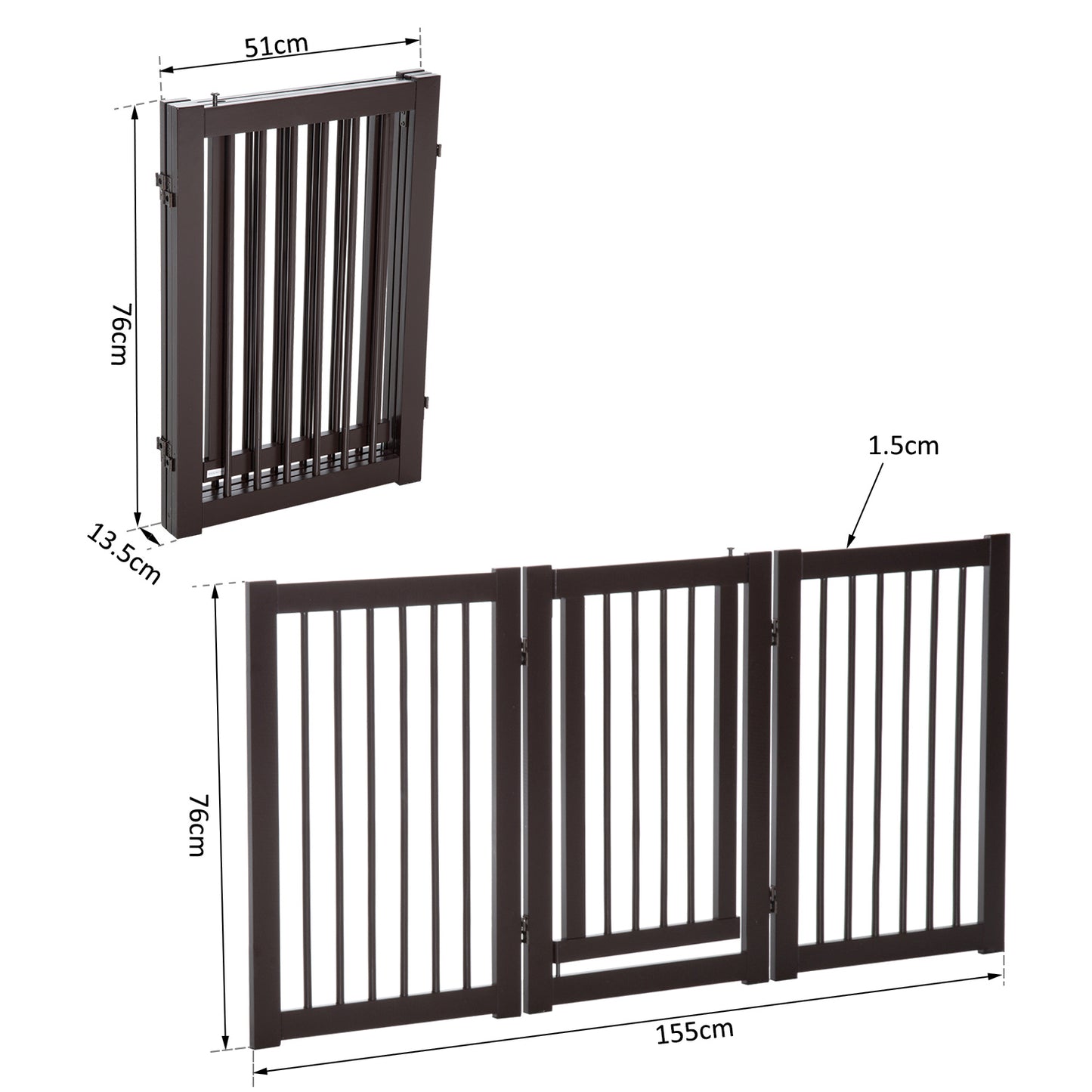 PawHut MDF Freestanding Expandable Pet Gate w/ Latched Door Brown