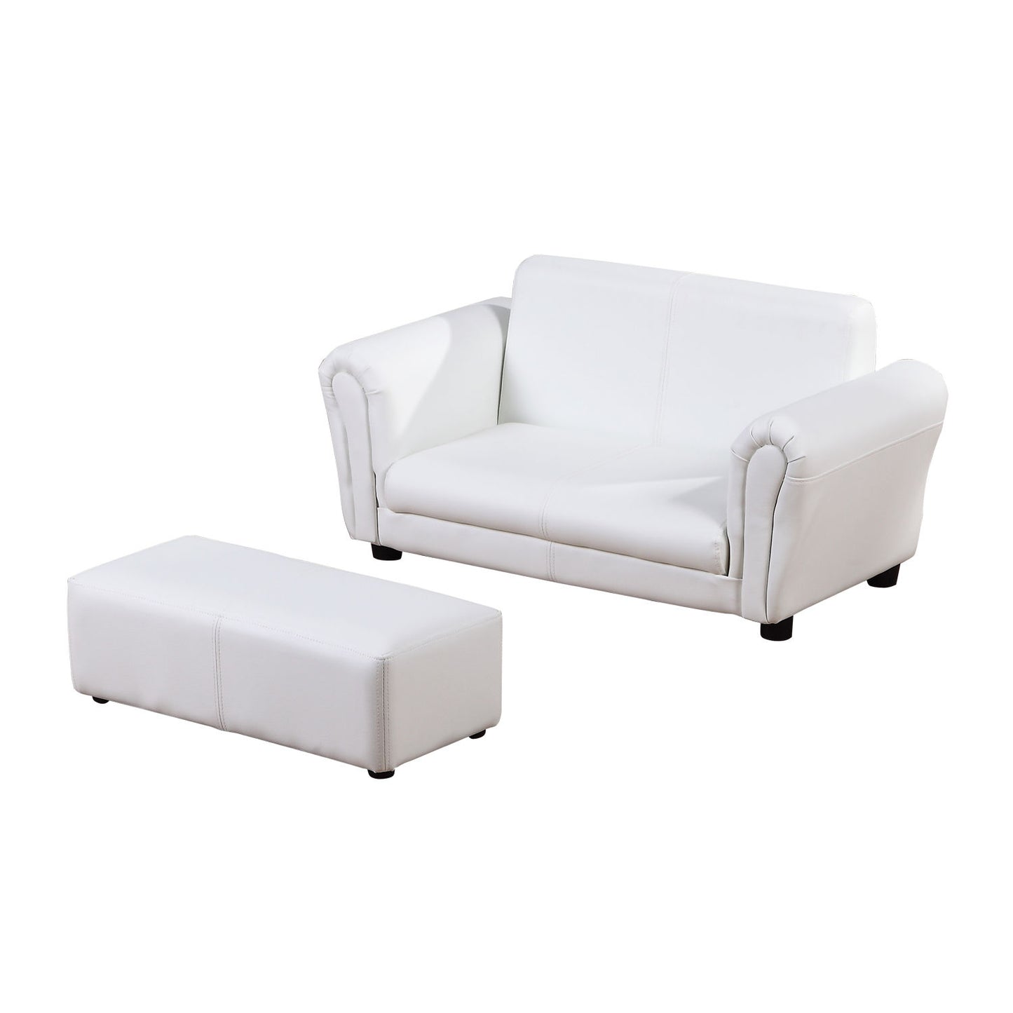 HOMCOM Kids PVC 2-Seater Mini Sofa Set w/ Footstool White