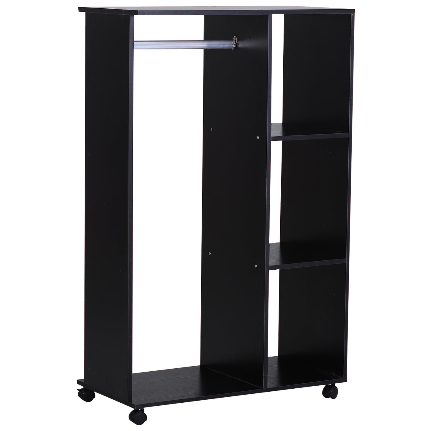 HOMCOM Particle Board Mobile Open Wardrobe on Wheels Black