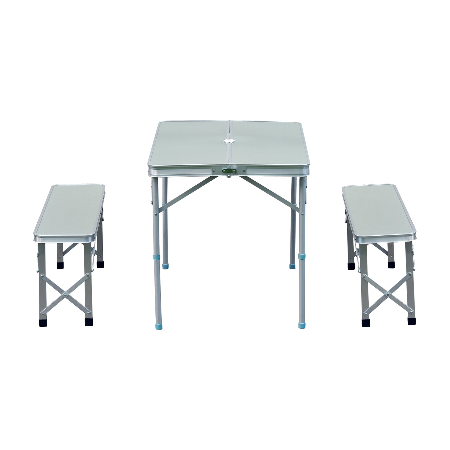 Outsunny 3 Pcs Portable Outdoor Picnic Table with Folding Bench Seats-Silver