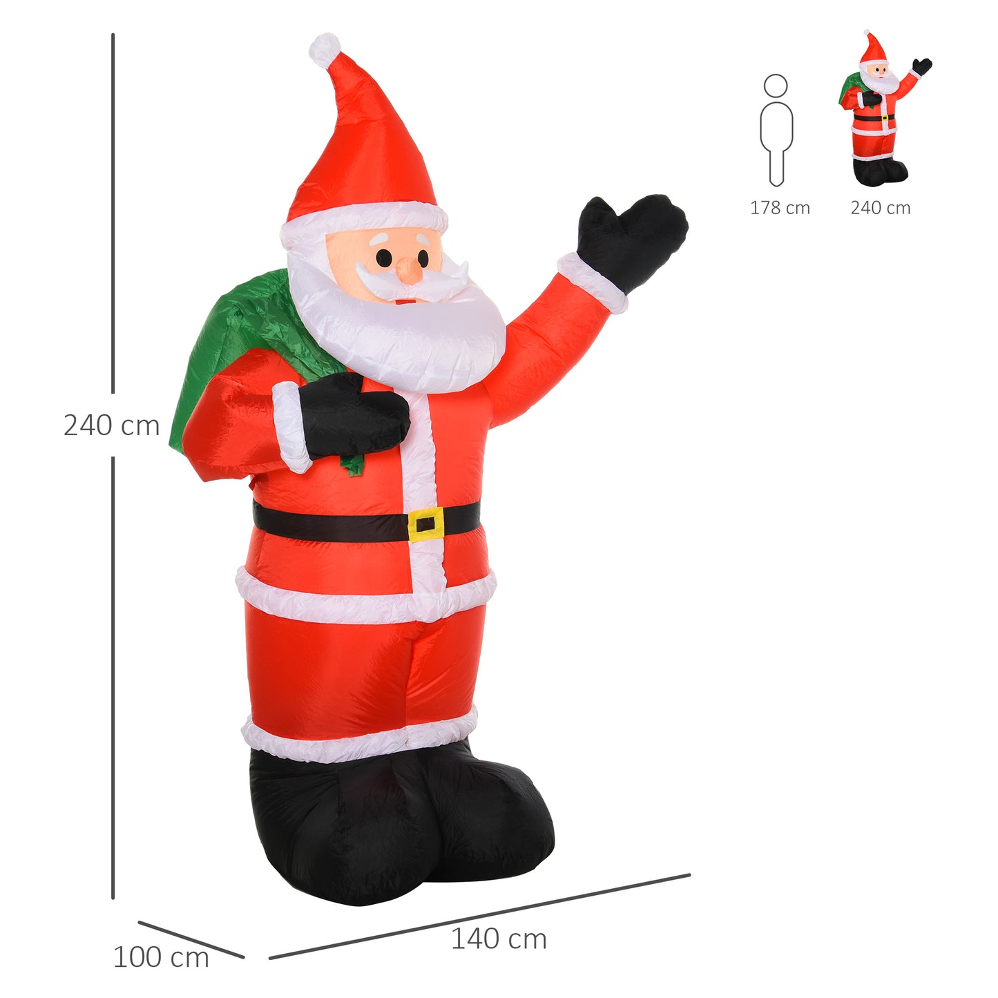 HOMCOM 2.4m LED Polyester Santa Claus Christmas Inflatable