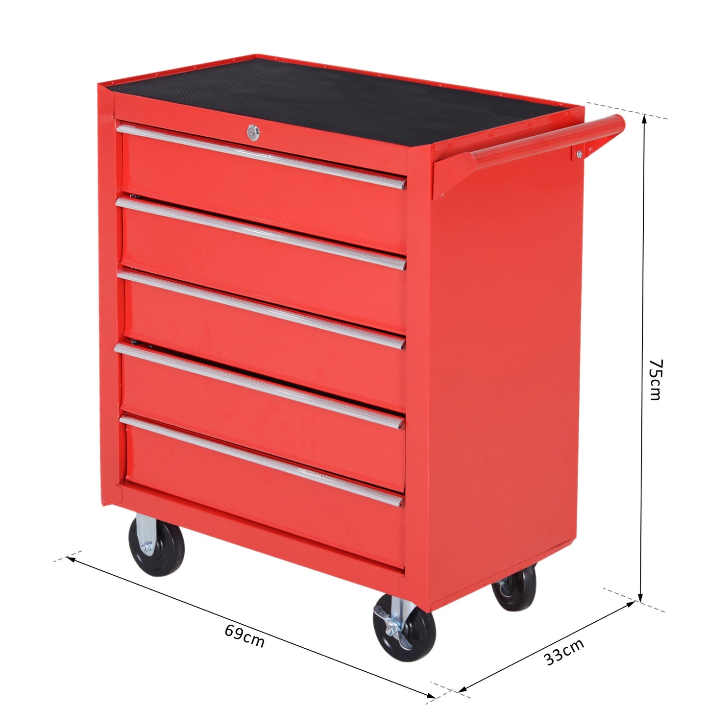 HOMCOM Roller Tool Cabinet, 5 Drawers-Red