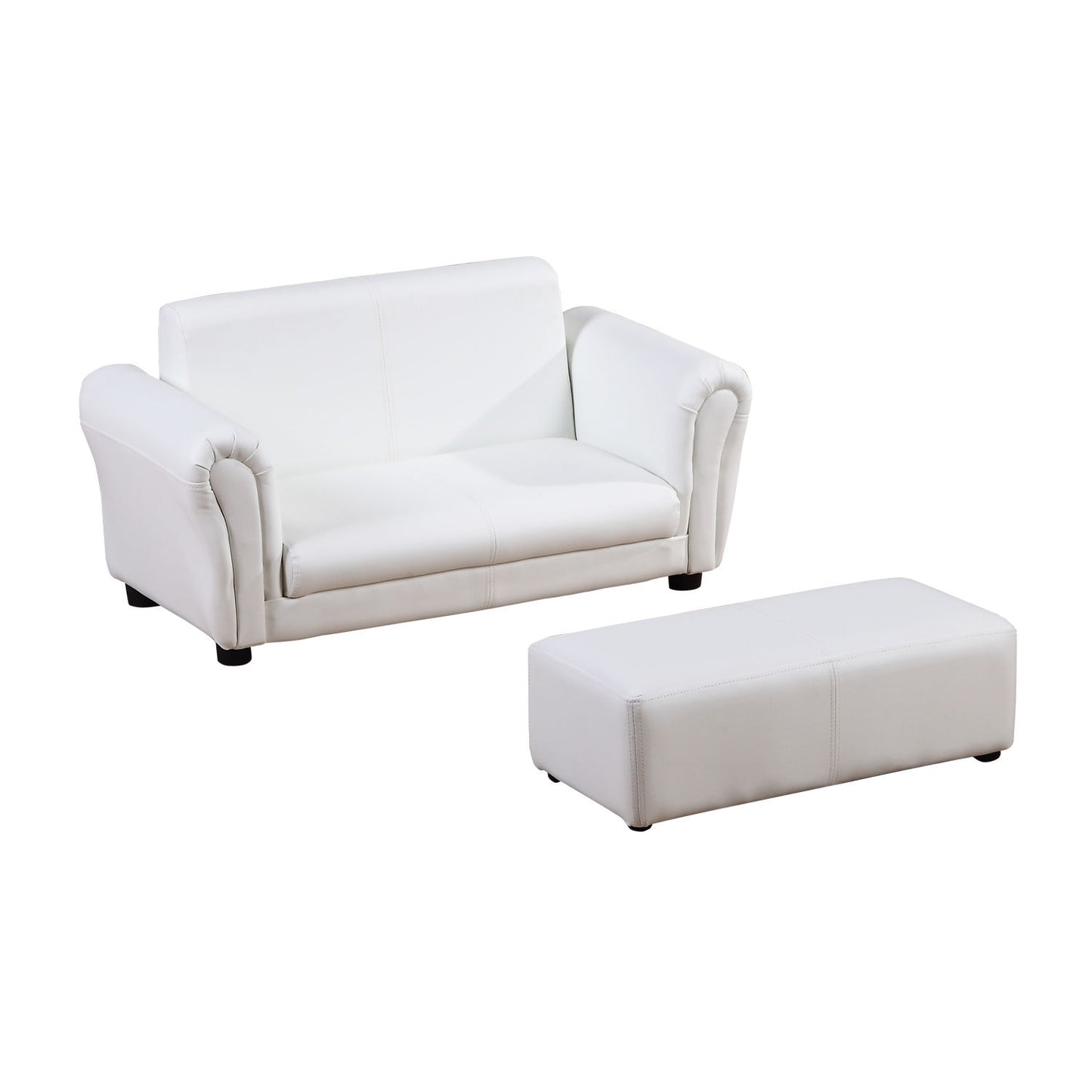 HOMCOM Kids PVC 2-Seater Mini Sofa Set w/ Footstool White