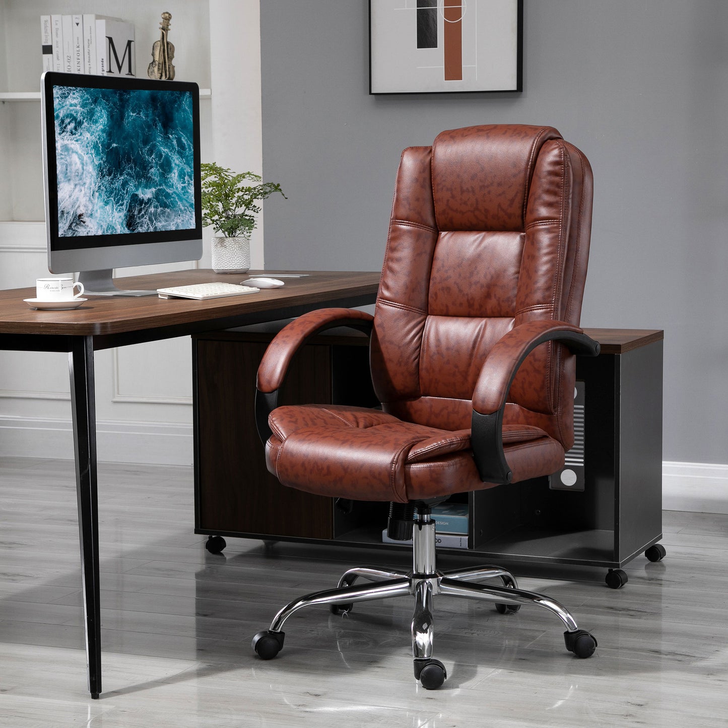 Vinsetto High Back Executive Office Chair, 360° Swivel, PU Leather-Brown