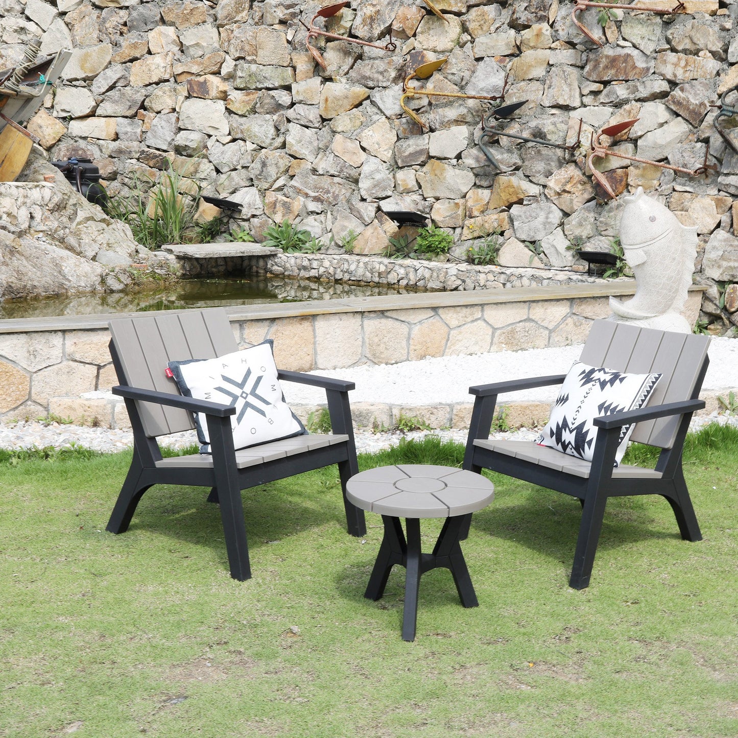 Outsunny 3 Piece Patio Bistro Set Outdoor Garden Furniture Set w/ Round Table and Chairs