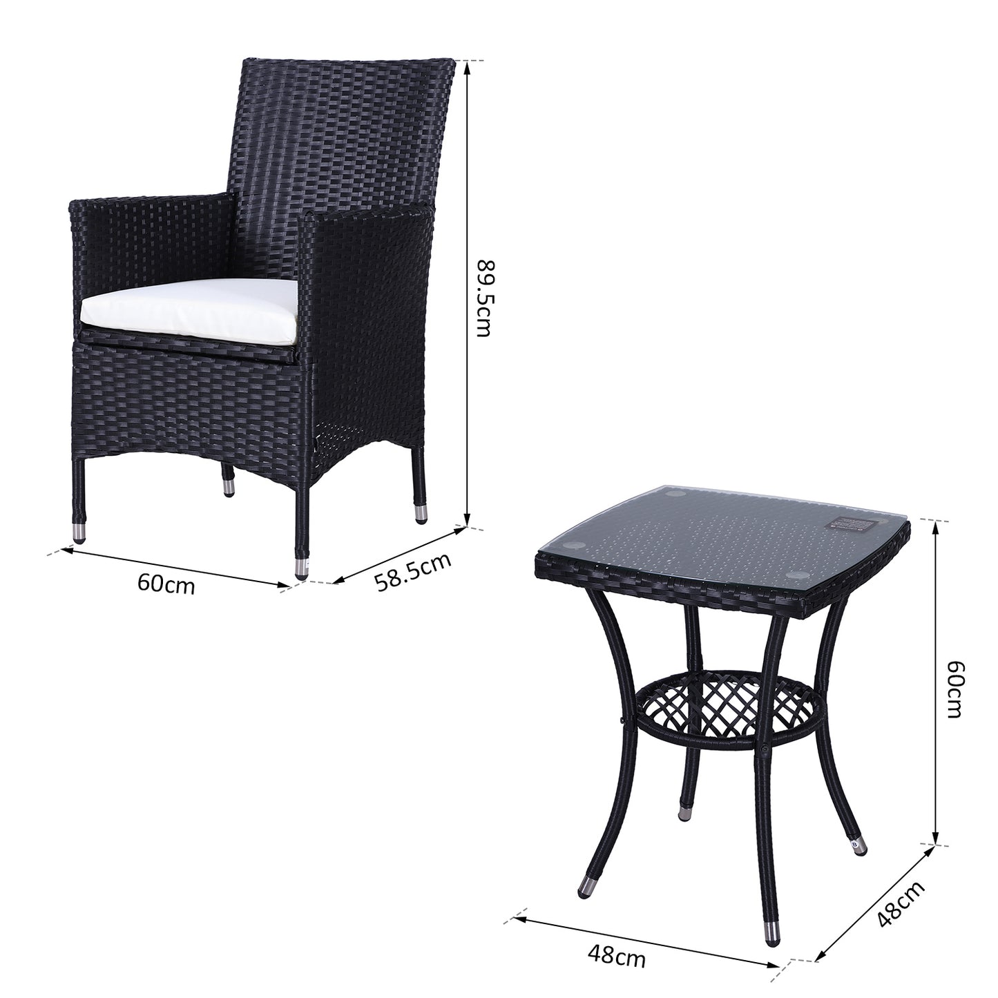 Outsunny 2 Seat Twin Rattan Bistro Chair and Table Set Black