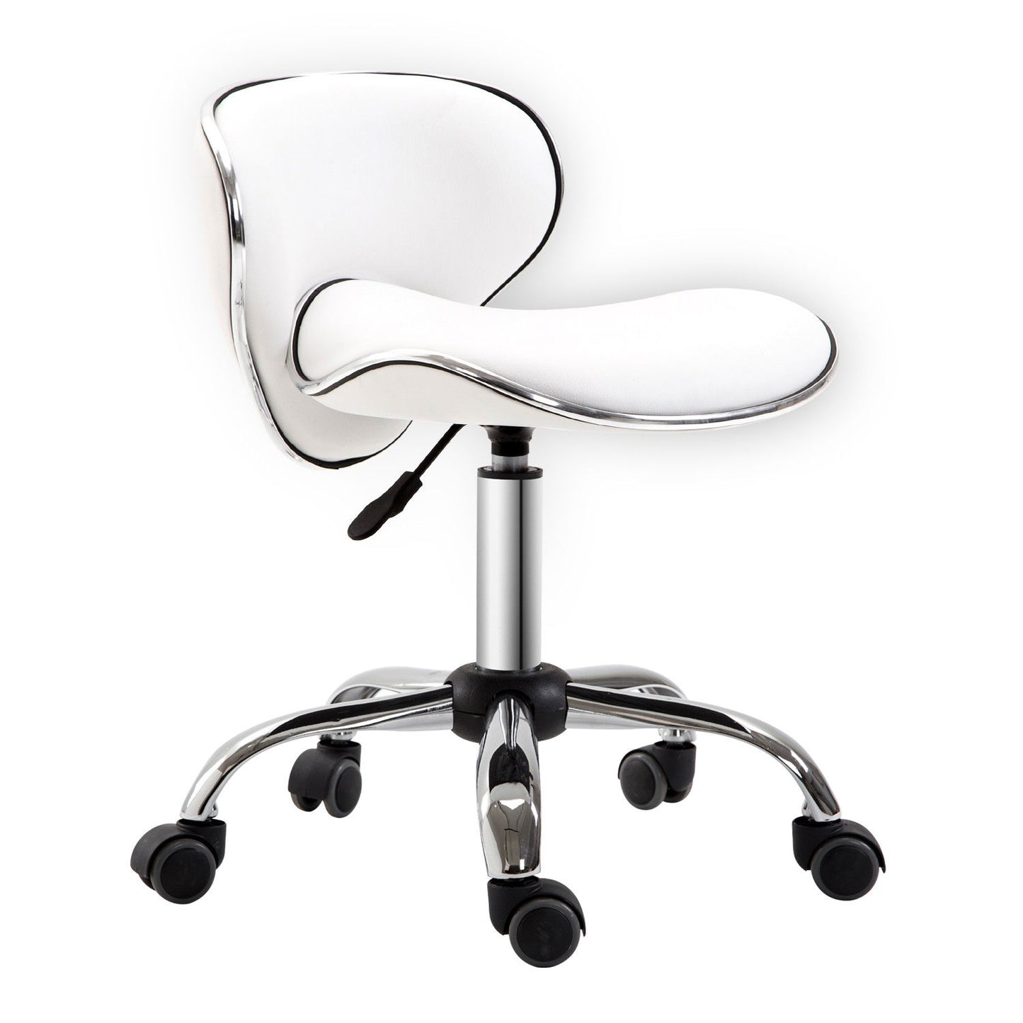 HOMCOM PU Leather Rolling Swivel Salon Chair Salon Stool with Backrest White