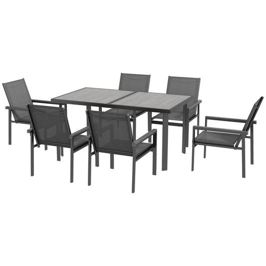 Outsunny Seven-Piece Metal Dining Set, with Glass-Top Table - Grey