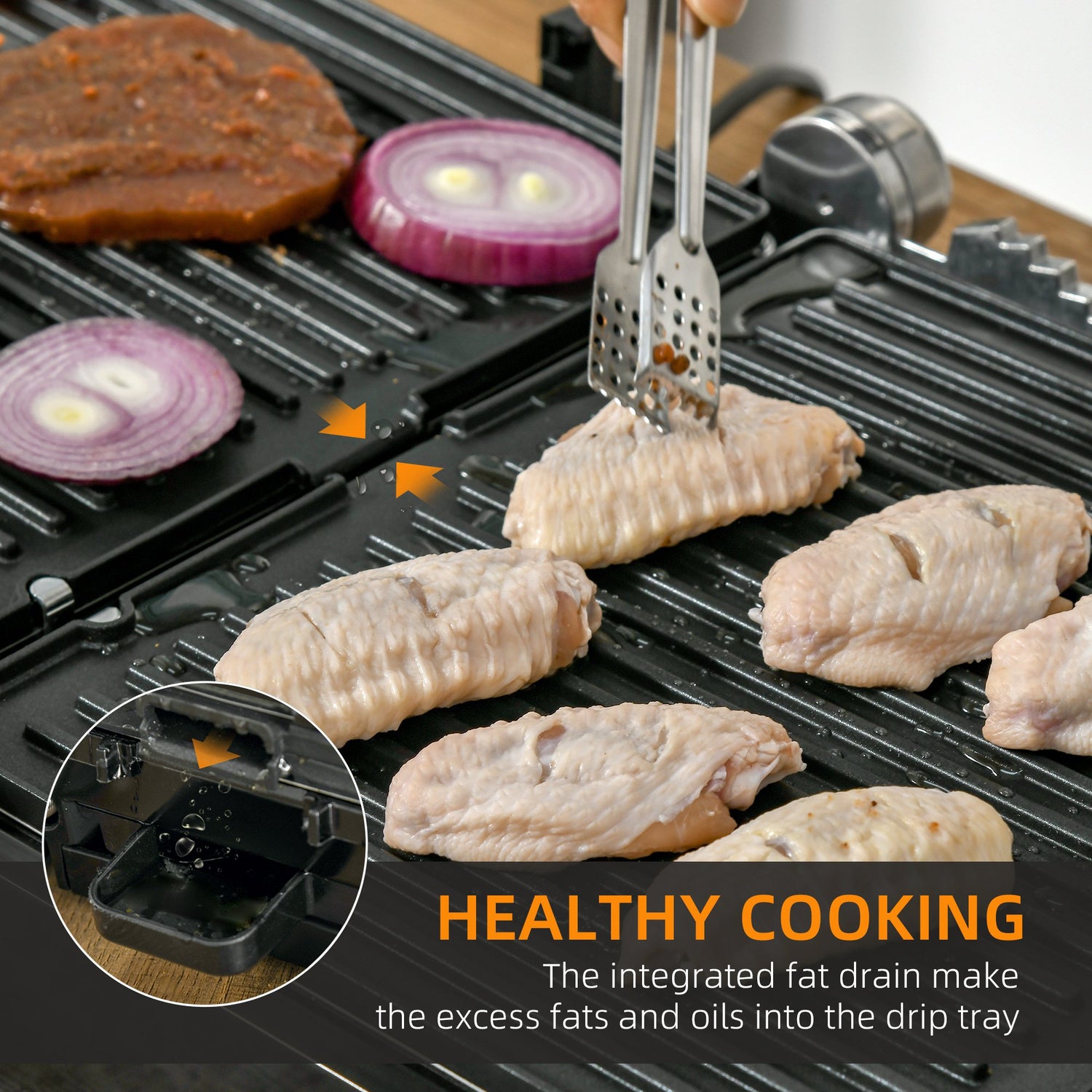 HOMCOM Health Grill with Removable Plates and 180° Flat Open