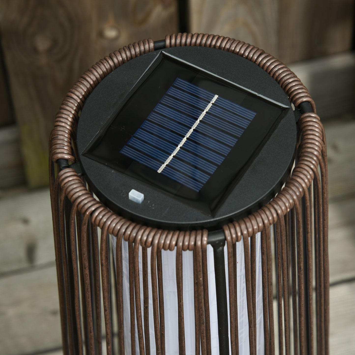 Outsunny Patio Garden Solar Lights Woven Resin Wicker Lantern Auto On/Off Solar Powered Lights for Porch, Yard, Lawn, Courtyard, Indoor & Outdoor Brown