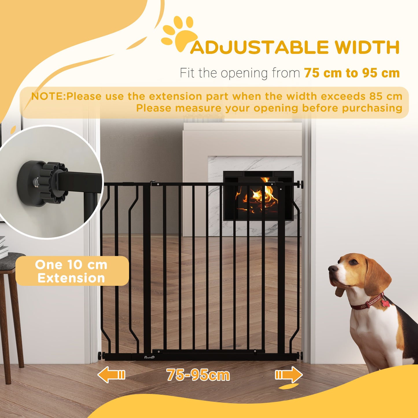 PawHut Wide Dog Safety Gate, with Door Pressure, for Doorways, Hallways, Staircases - Black