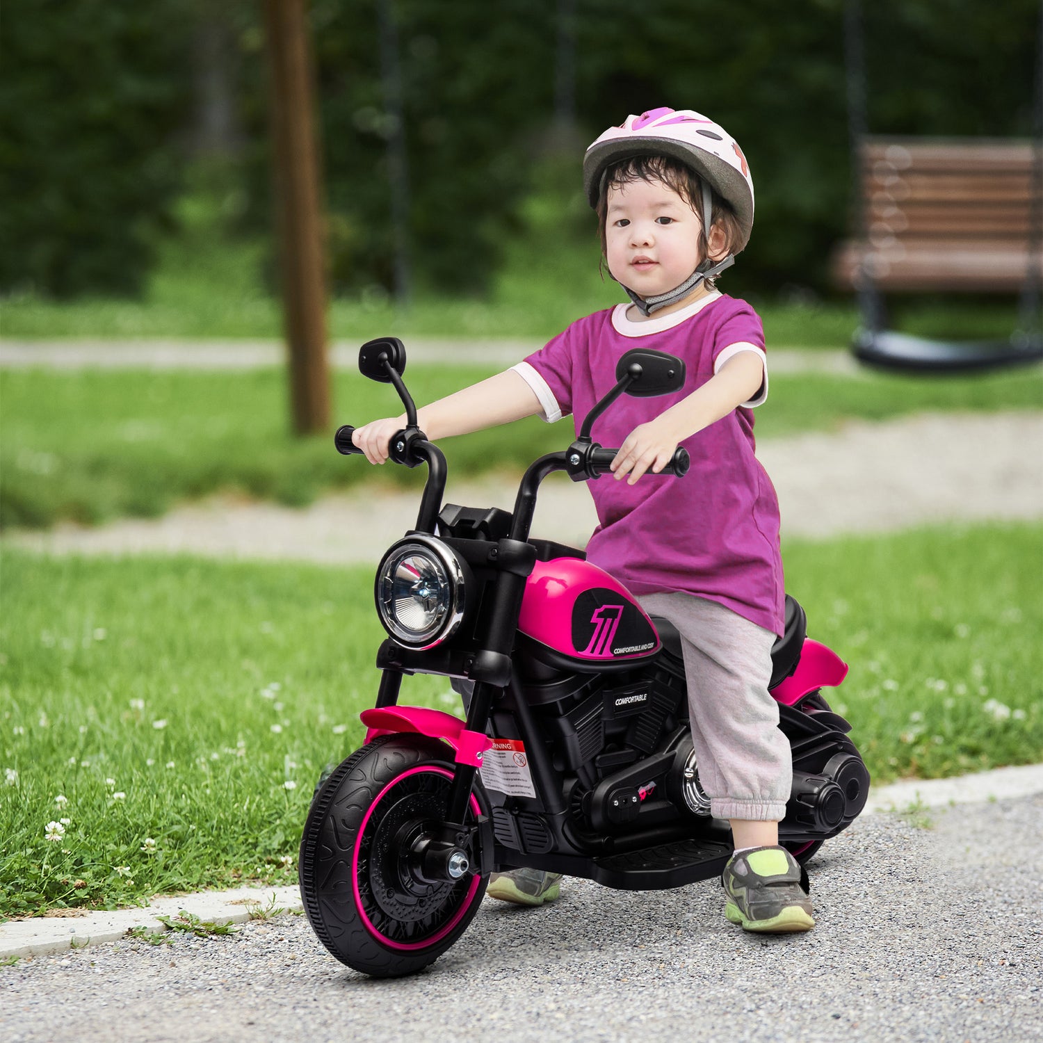 HOMCOM 6v Electric Motorbike with Training Wheels, One-Button