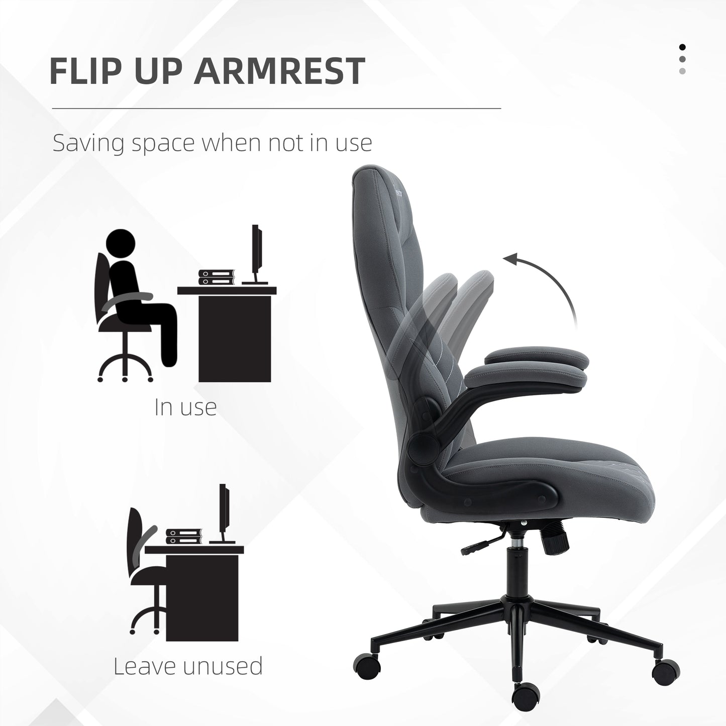 Vinsetto Home Office Desk Chair Computer Chair with Flip Up Armrests Swivel Seat and Tilt Function Dark Grey