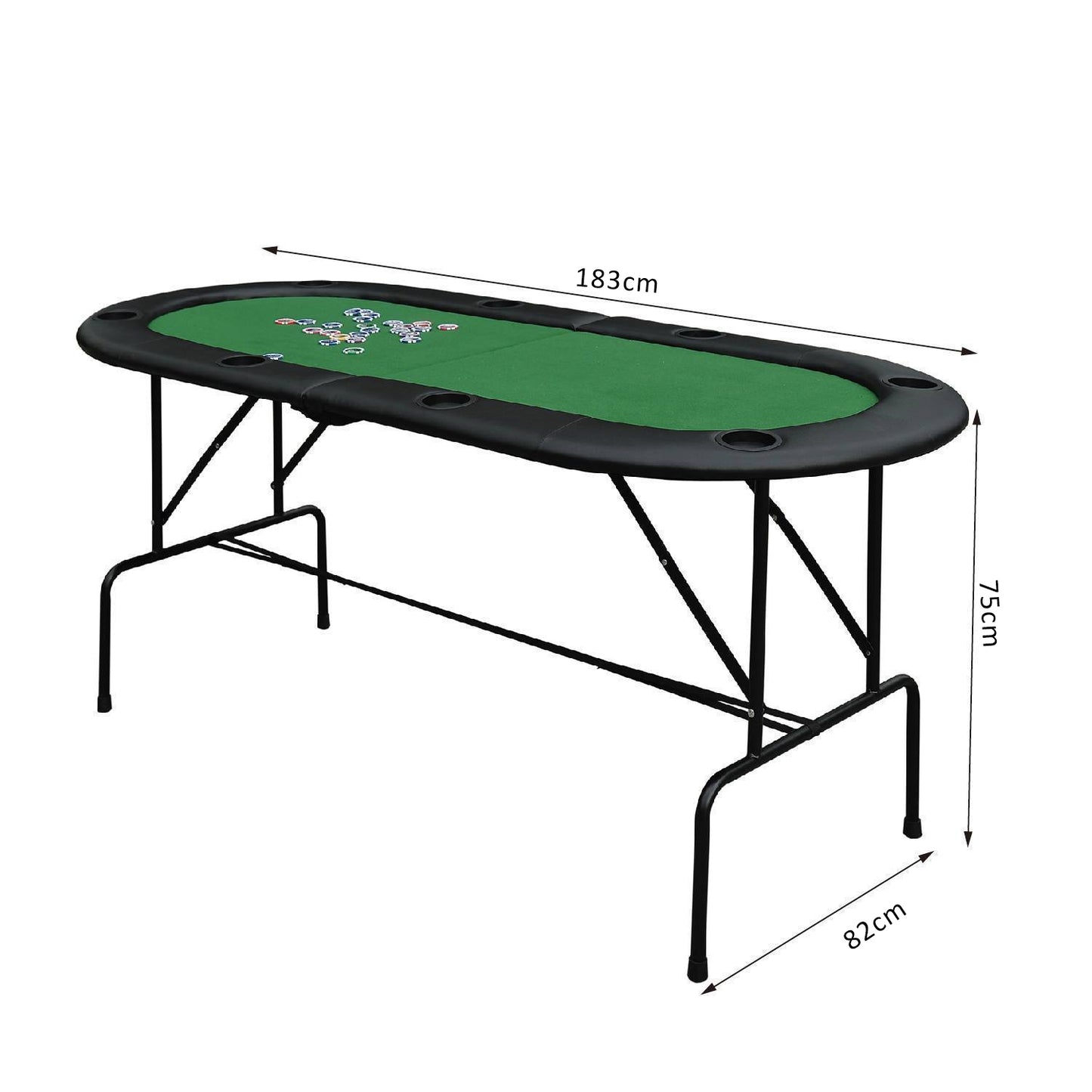 HOMCOM Poker Table 1.85m Folding Top for 8 Players Casino with Chip Trays Drink Holders