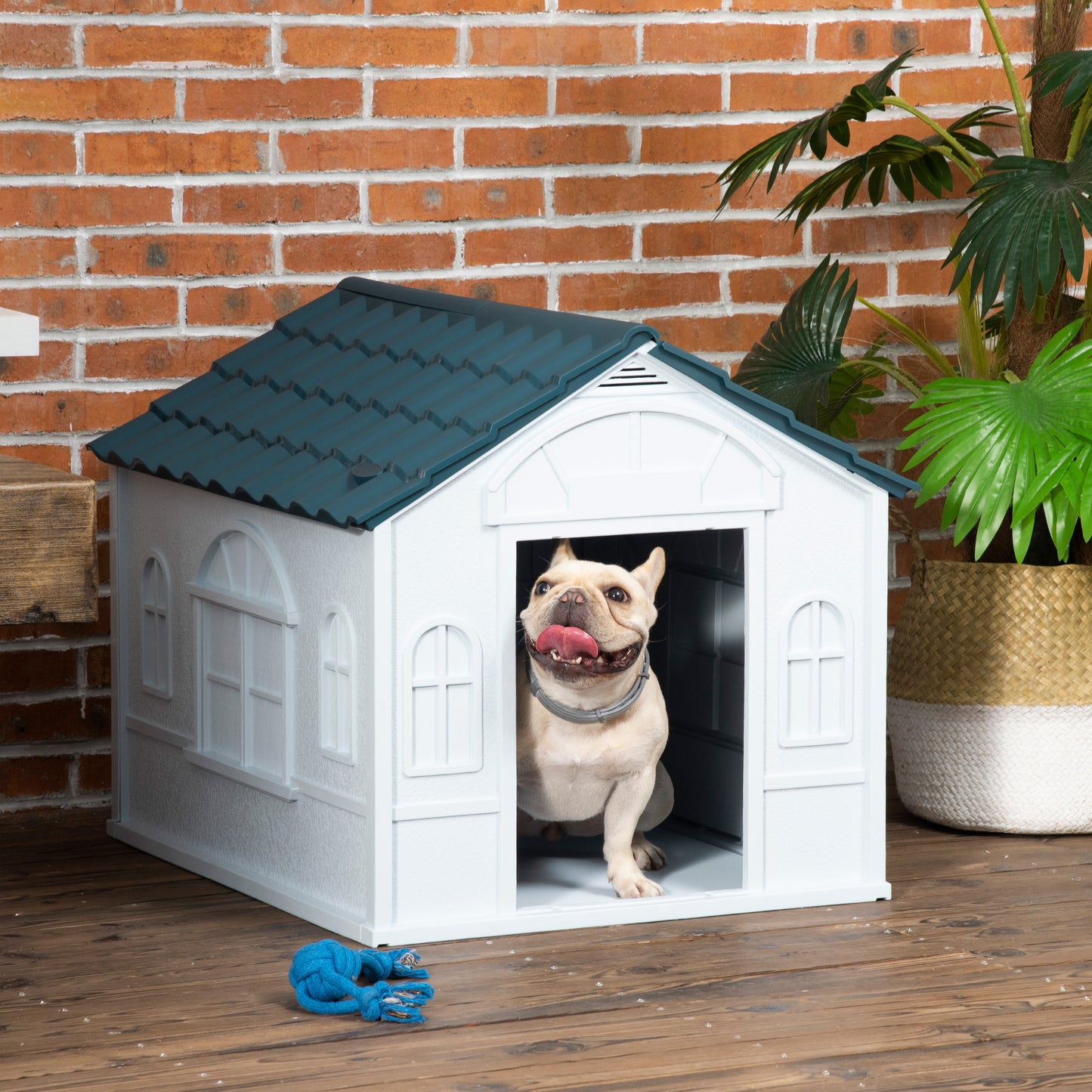 PawHut Plastic Weatherproof Dog House Blue