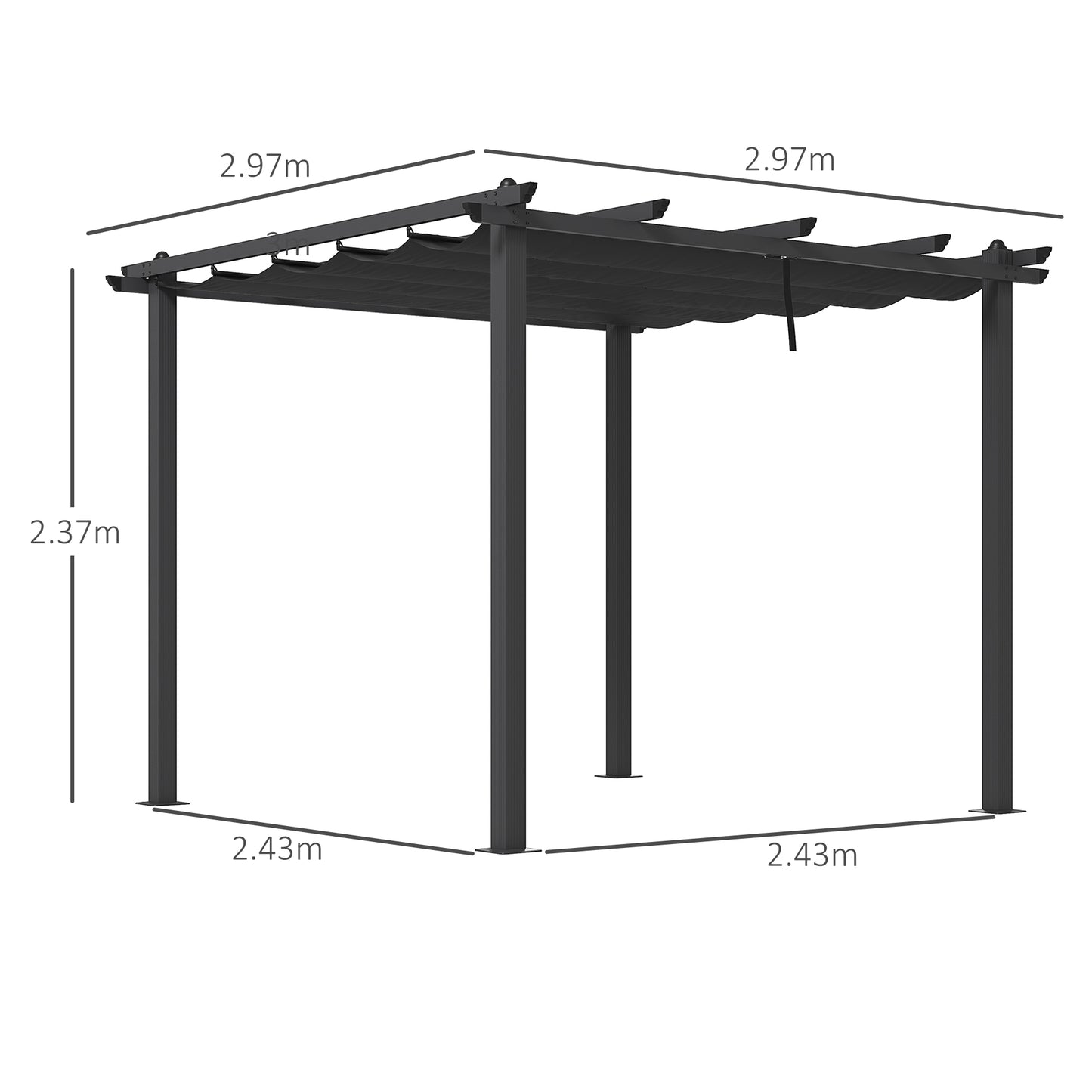 Outsunny 3 x 3(m) Aluminium Pergola, with Retractable Roof - Dark Grey