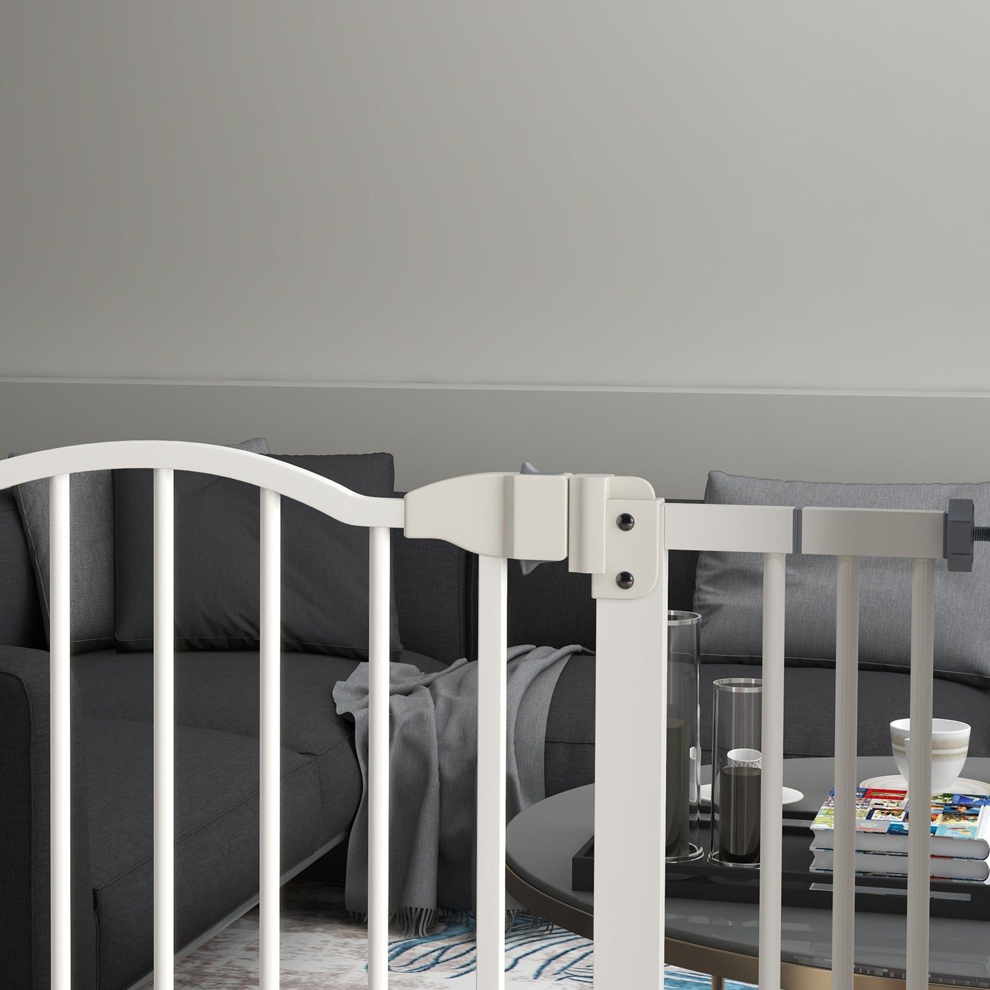 PawHut Metal Pet Safety Gate Dog Gate Folding Fence, White