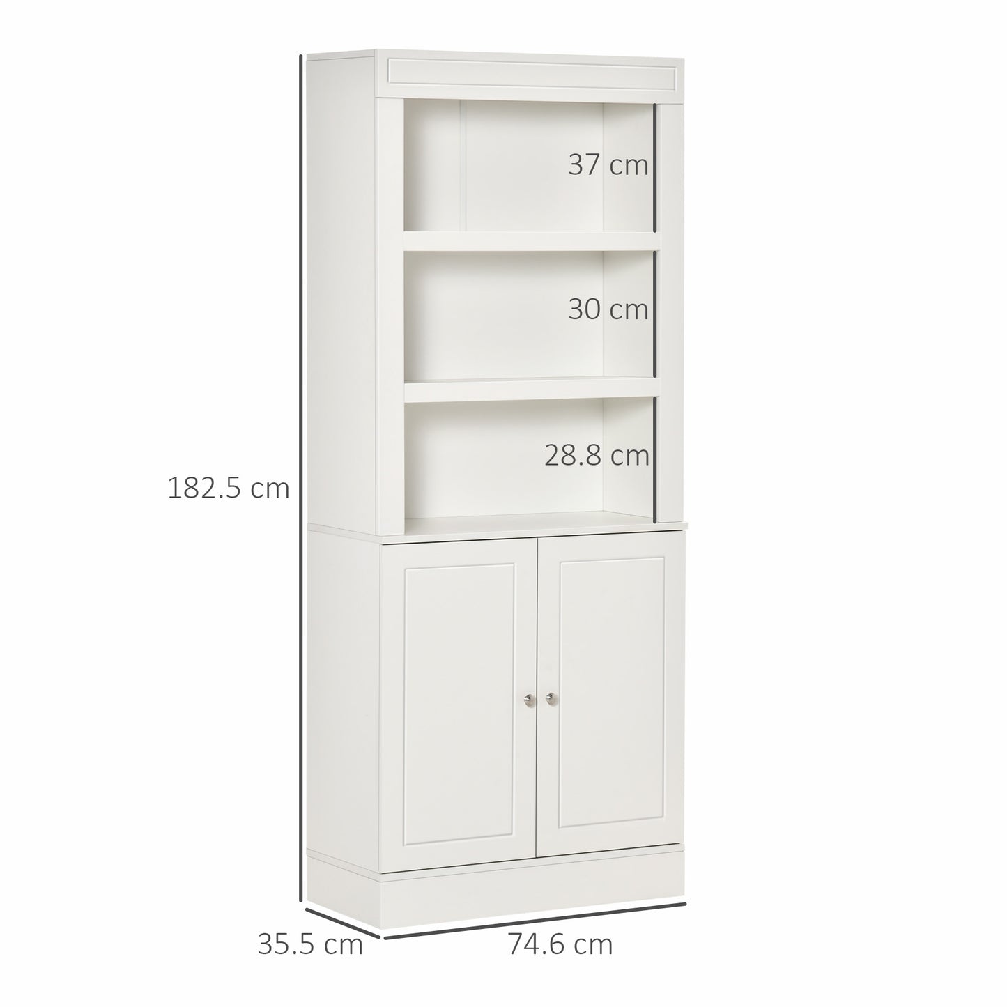 HOMCOM Kitchen Cupboard with 6-tier Shelving, Freestanding Storage Cabinet, Larder Pantry Sideboard with 3 Open Compartments and Double-door Cabinet with Adjustable Shelves, White