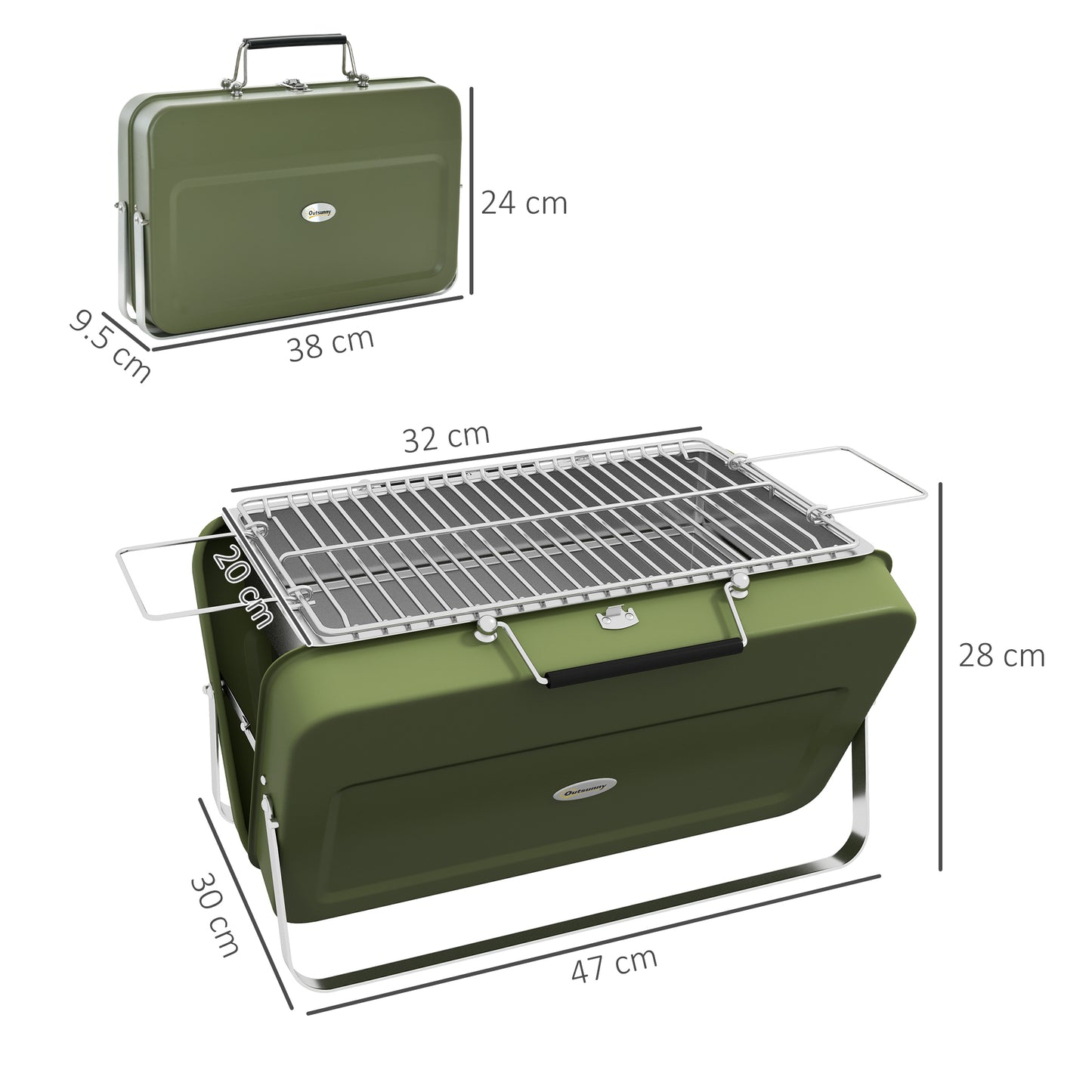 Outsunny Foldable Suitcase Design Mini Charcoal Barbecue Grill BBQ, Green