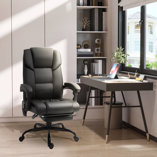 Vinsetto 6-Point PU Leather Massage Racing Chair Electric Padded Recliner Chair Height Angle Adjustable 5 Wheels Black