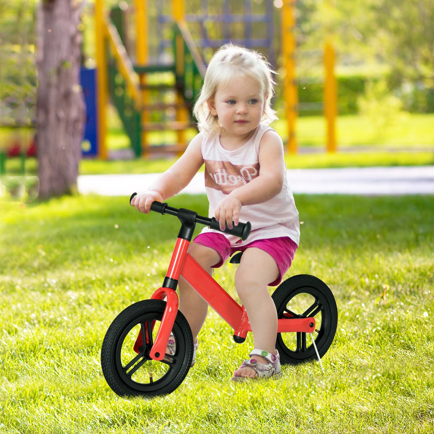 AIYAPLAY 12" Kids Balance Bike, No Pedal Training Bike for Children with Adjustable Seat, 360° Rotation Handlebars - Red