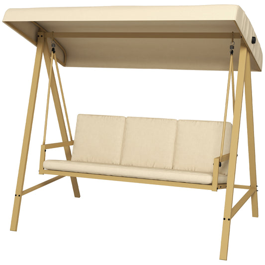 Outsunny Three-Seat Garden Swing Chair, with Adjustable Canopy - Beige