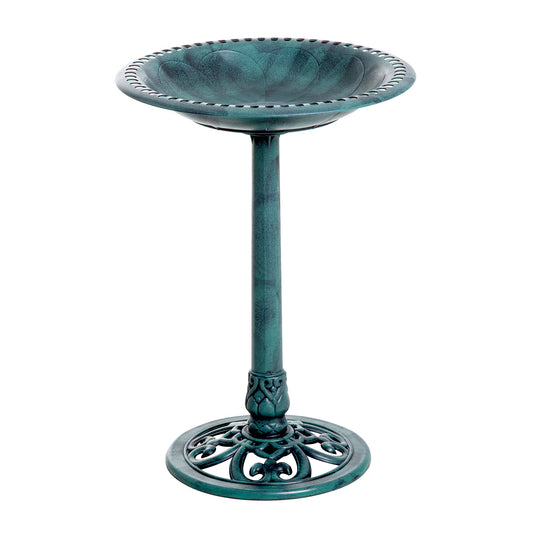 Outsunny Garden Bird Bath Outdoor Decrative Garden Feeder Stand with Scalloplike Pattern TimeWorn Finish 50cm Green