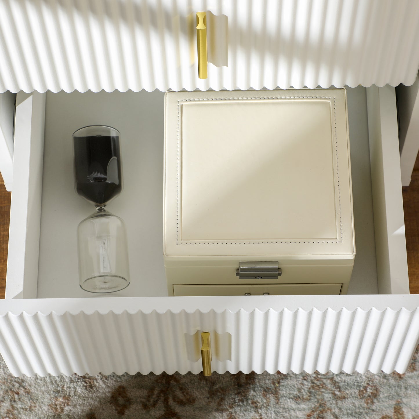 HOMCOM Ribbed Drawer Bedside Table, with Hairpin Legs - White