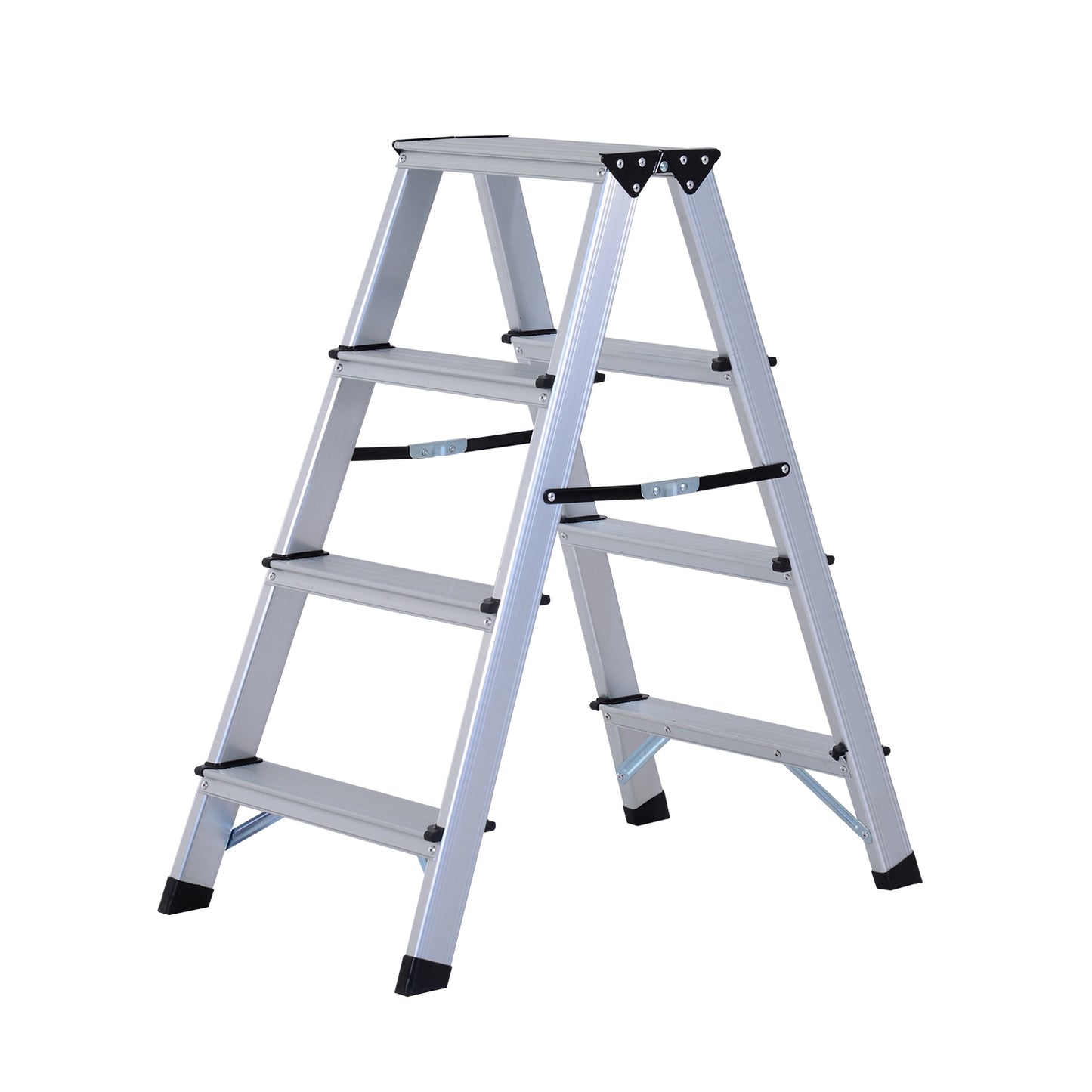 HOMCOM Aluminium Alloy Double-Sided Folding 4-Step Ladder Silver