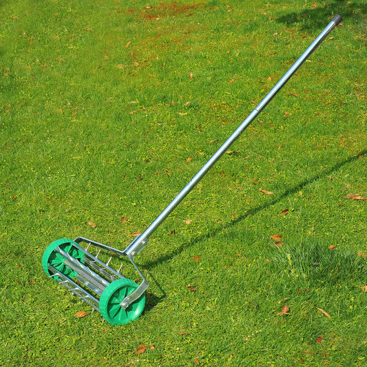 Outsunny Metal 5 Spike Lawn Aerator Roller Green