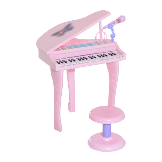 HOMCOM Mini Electronic  Piano W/Stool-Pink