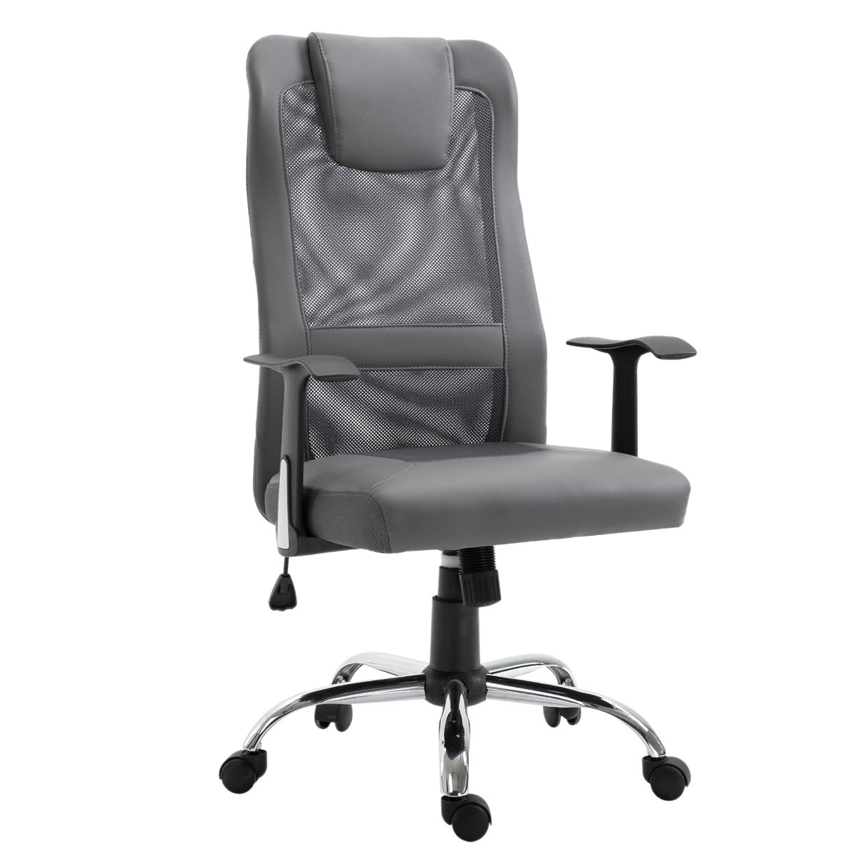 Vinsetto High Back Mesh Office Chair, PU Leather-Grey