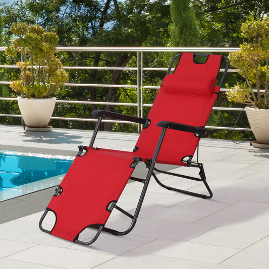 Outsunny Metal Frame 2 In 1 Sun Lounger w/ Pillow Red