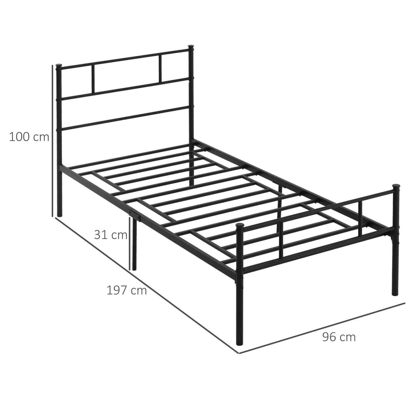 HOMCOM Single Metal Bed Frame w/ Headboard and Footboard, Underbed Storage Space