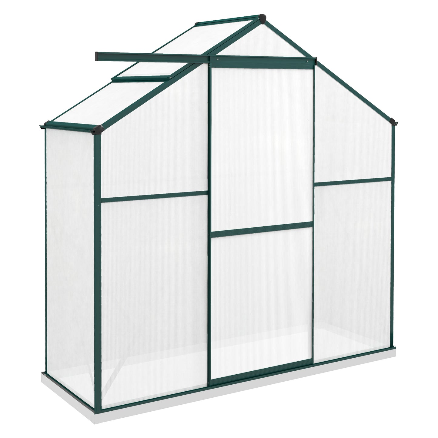 Outsunny 6 x 2.5ft Polycarbonate Greenhouse WalkIn Green House with Rain Gutter Sliding Door Window Foundation Green