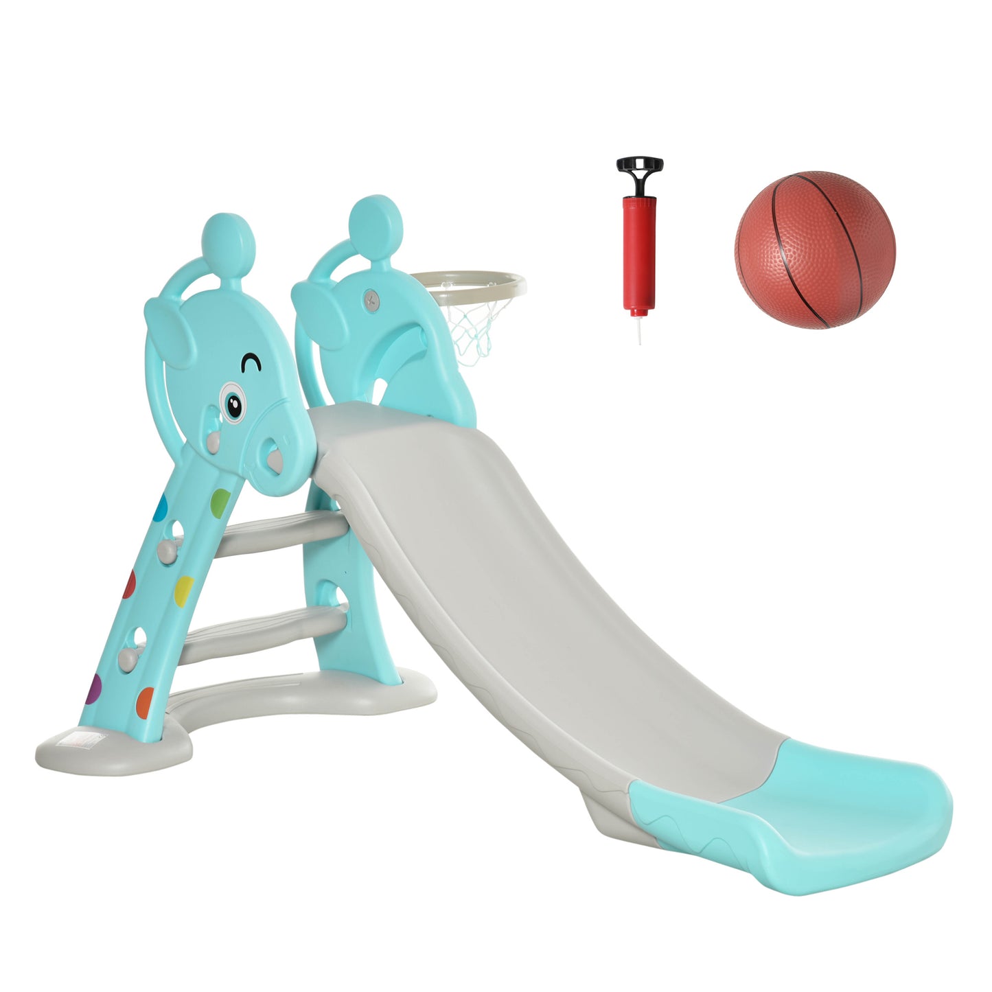 HOMCOM 2 in 1 Kids Slide with Basketball Hoop 18 months -4 Years Old Deer Blue