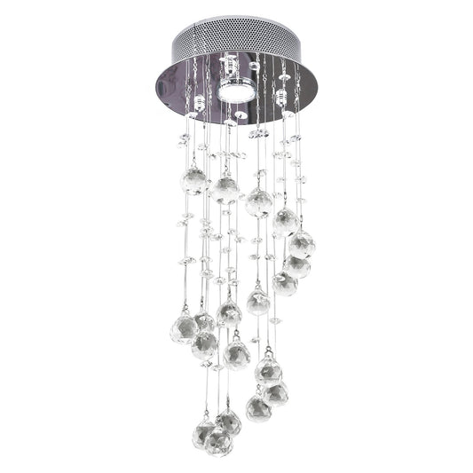 HOMCOM Crystal Ceiling  Chandelier, Spiral Rain Drop-Silver/Crystal
