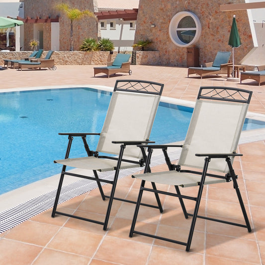 Outsunny Outdoor Chairs Set of 2 Foldable w/ Texteline Fabric for Garden Balcony Poolside