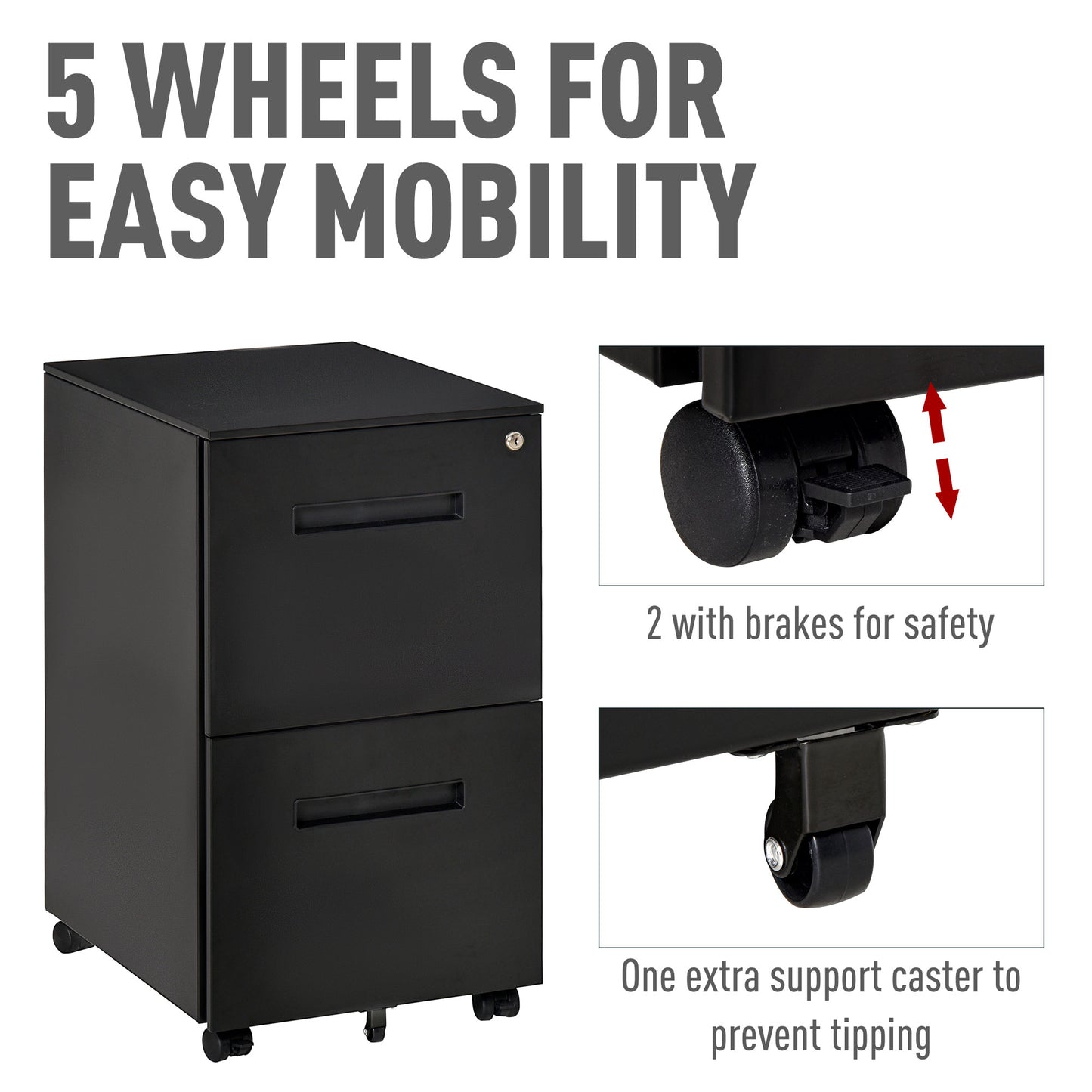 Vinsetto 67cm Mobile File Cabinet Vertical Home Office Organizer Filing Furniture with Adjustable Partition for A4 Letter Size, Lockable for Office, Bedroom and Living Room, Black w/ Hanging Folder