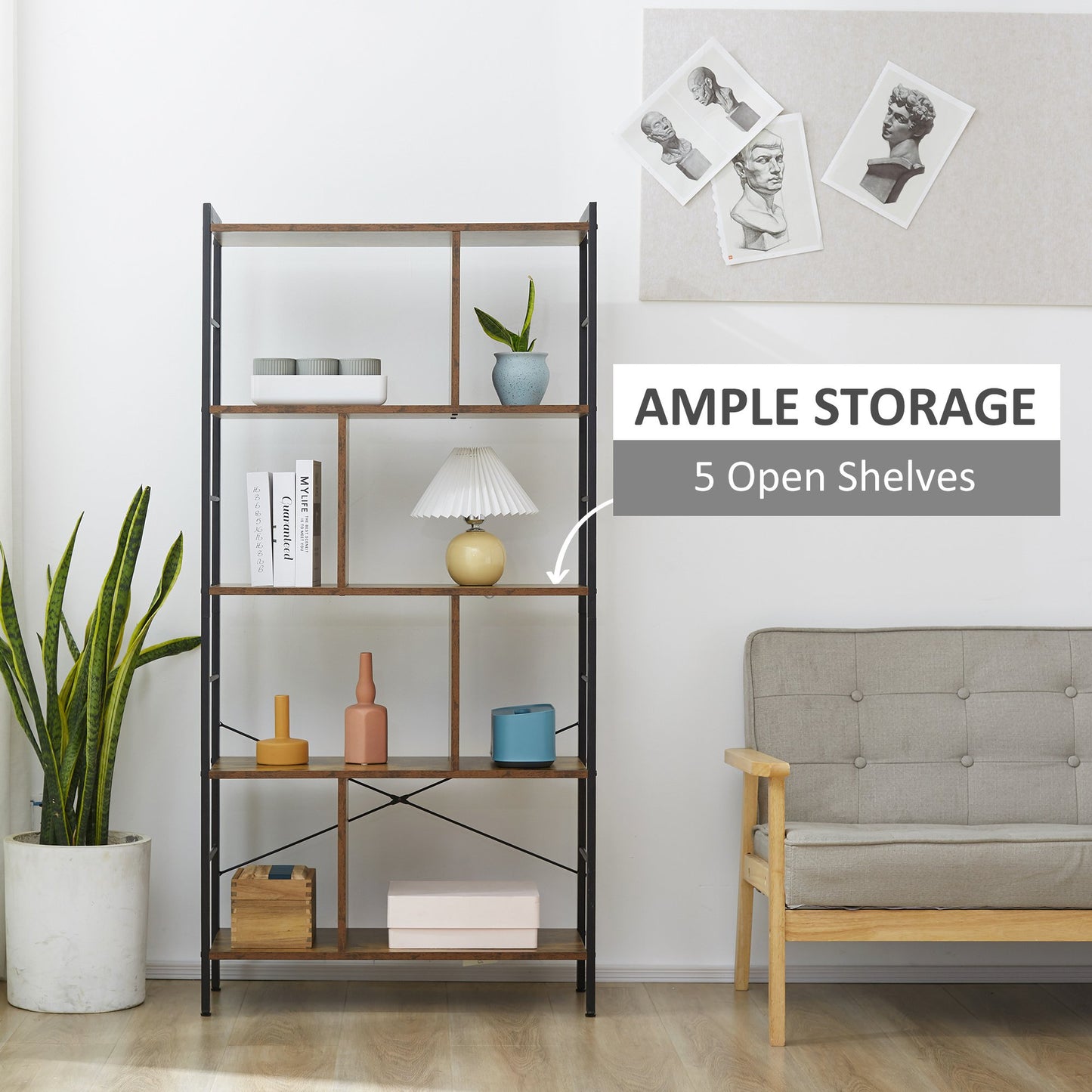 HOMCOM Storage Shelf Bookcase Closet Floor Standing Metal Frame Display Rack