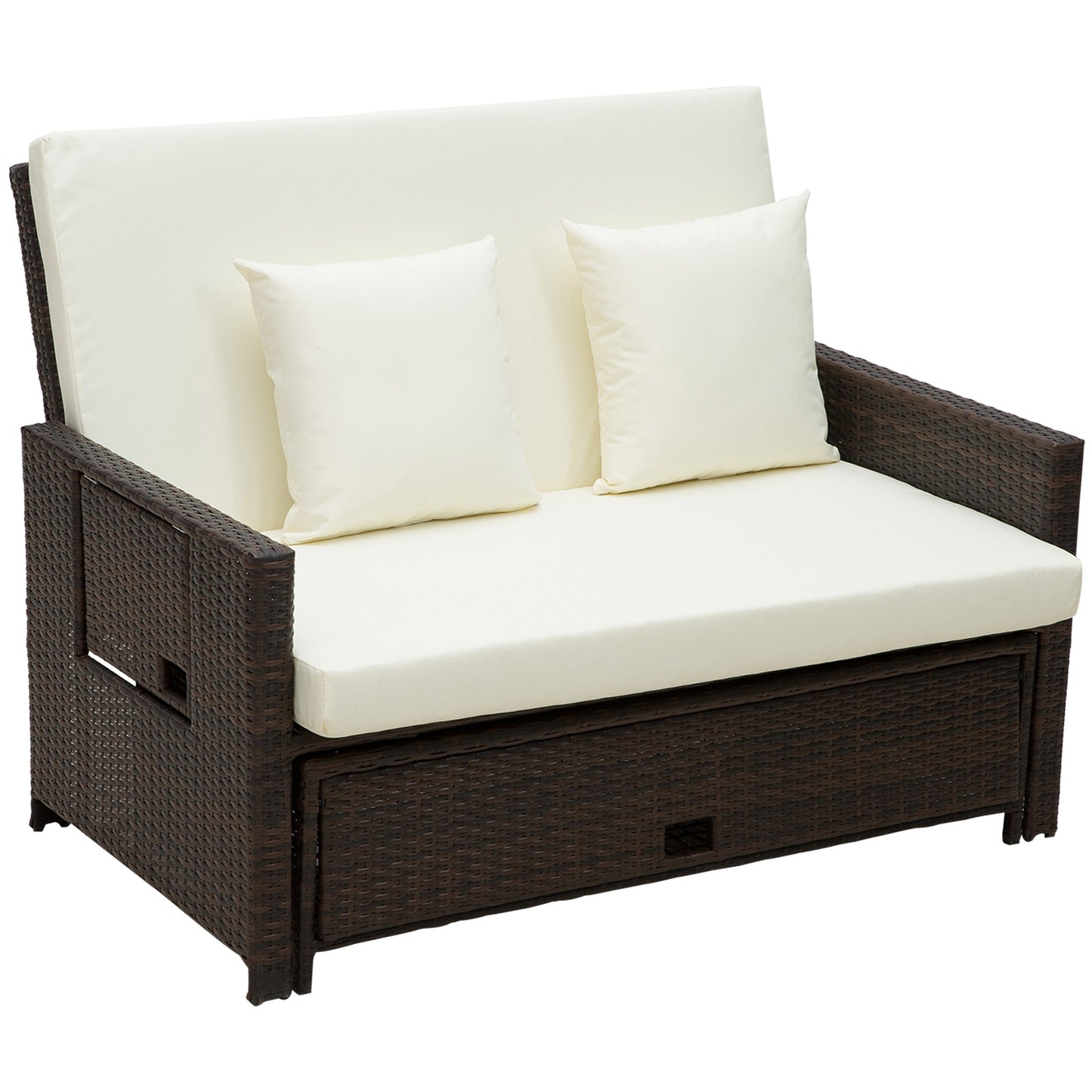 Outsunny Rattan Sun Lounger 2-Seater Day Bed-Brown