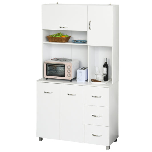 HOMCOM Multi Storage Cabinet Kitchen Cupboard Pantry w/ drawers and table space - White