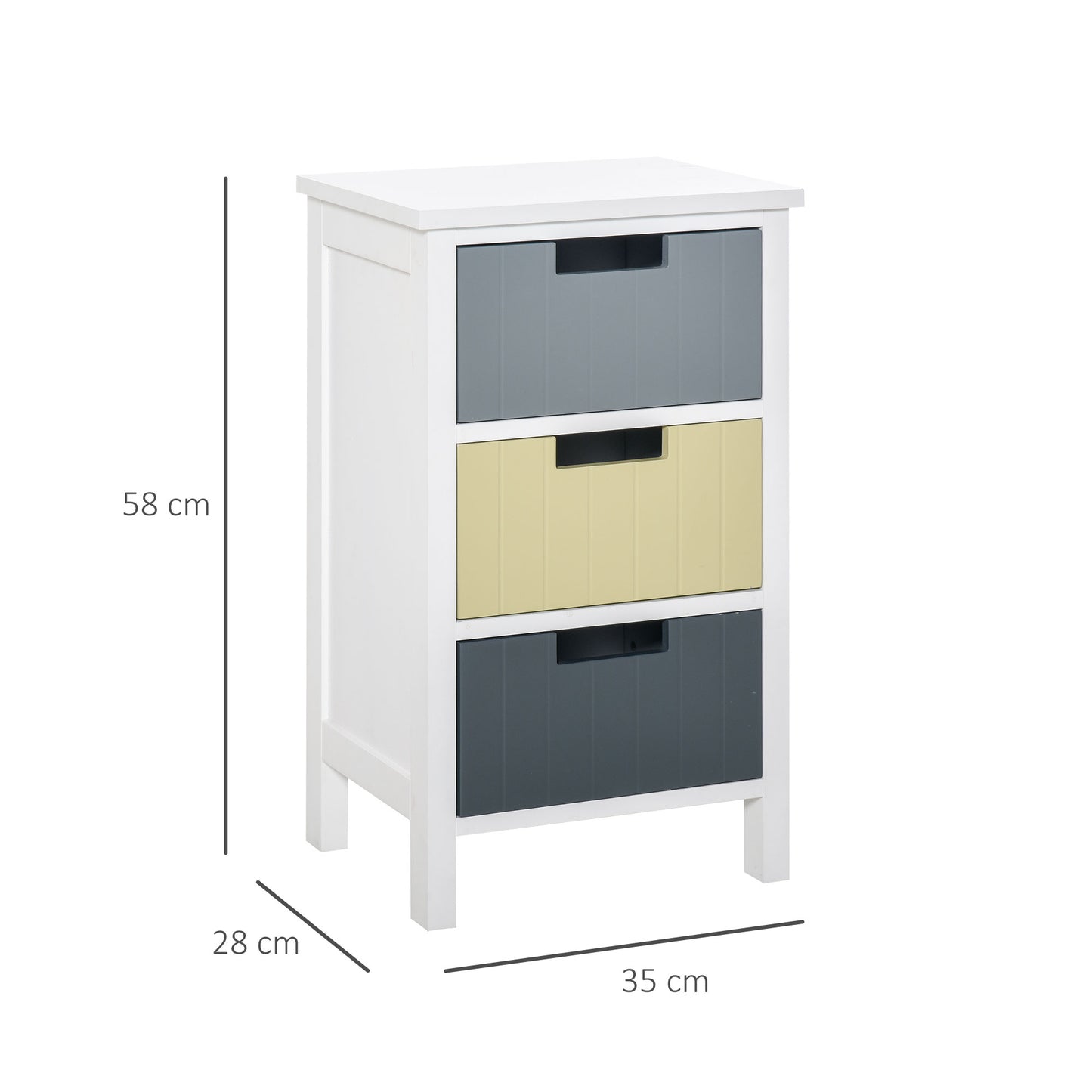 HOMCOM Chest of Drawers Storage Side Cabinet w/ 3 Detachable Drawers Home Furniture