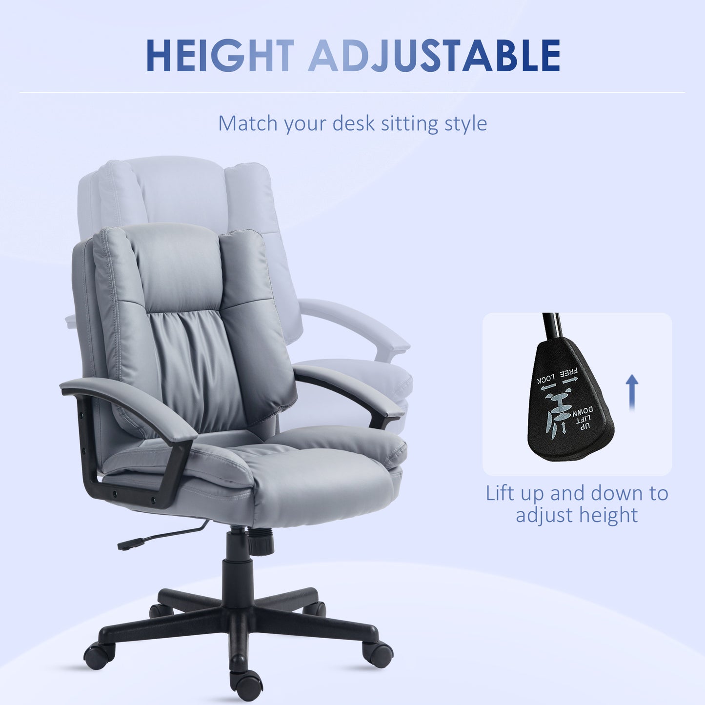 Vinsetto Office Chair, Faux Leather Computer Desk Chair, Mid Back Executive Chair with Adjustable Height and Swivel Rolling Wheels for Home Study, Light Grey