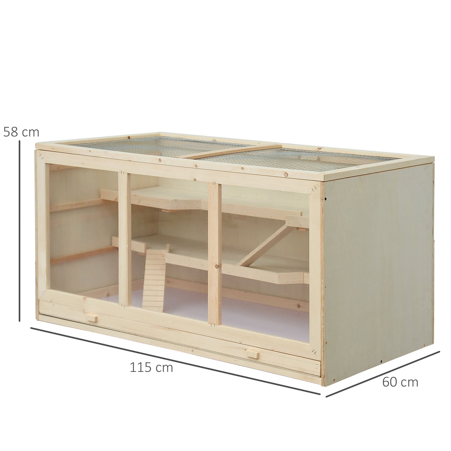 PawHut Hamster Cage, 115Lx60Wx58H cm, Fir, PVC-Natural Wood Colour