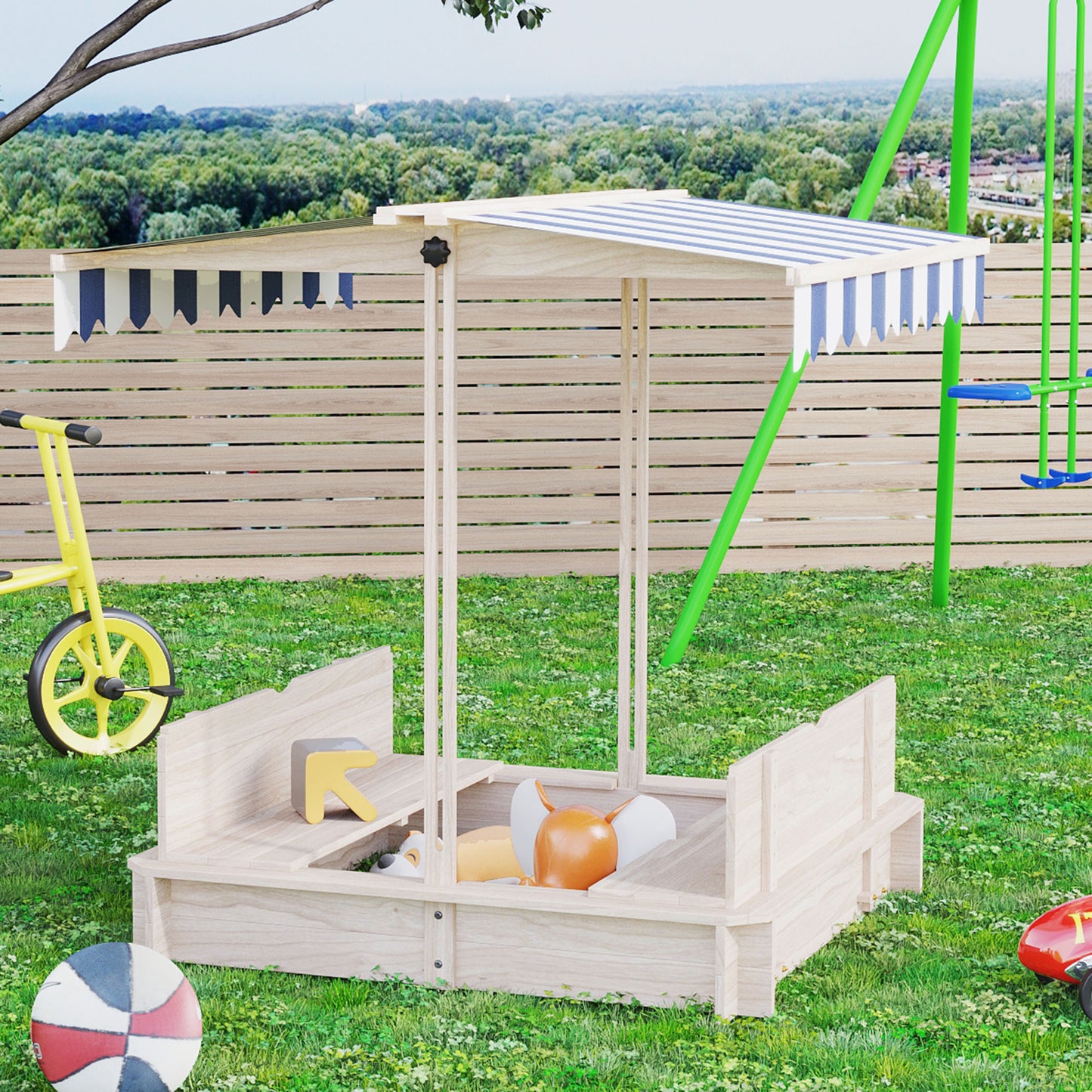 Outsunny Kids Square Wooden Sandpit Children Cabana Sandbox Outdoor Backyard Playset