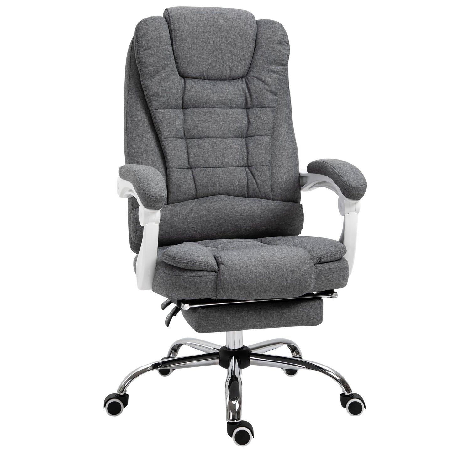 Vinsetto Linen Ergonomic Office Chair w/ Retractable Footrest Gray White