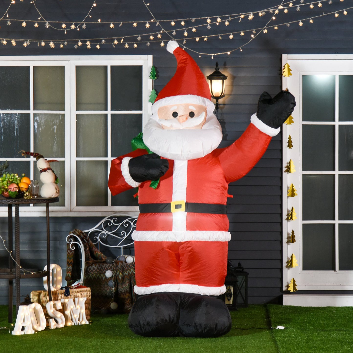 HOMCOM 2.4m LED Polyester Santa Claus Christmas Inflatable