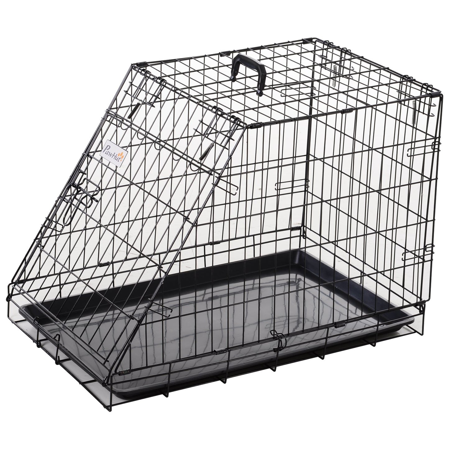 PawHut Dogs Metal Collapsible Medium Transport Crate w/ Removeable Tray Black