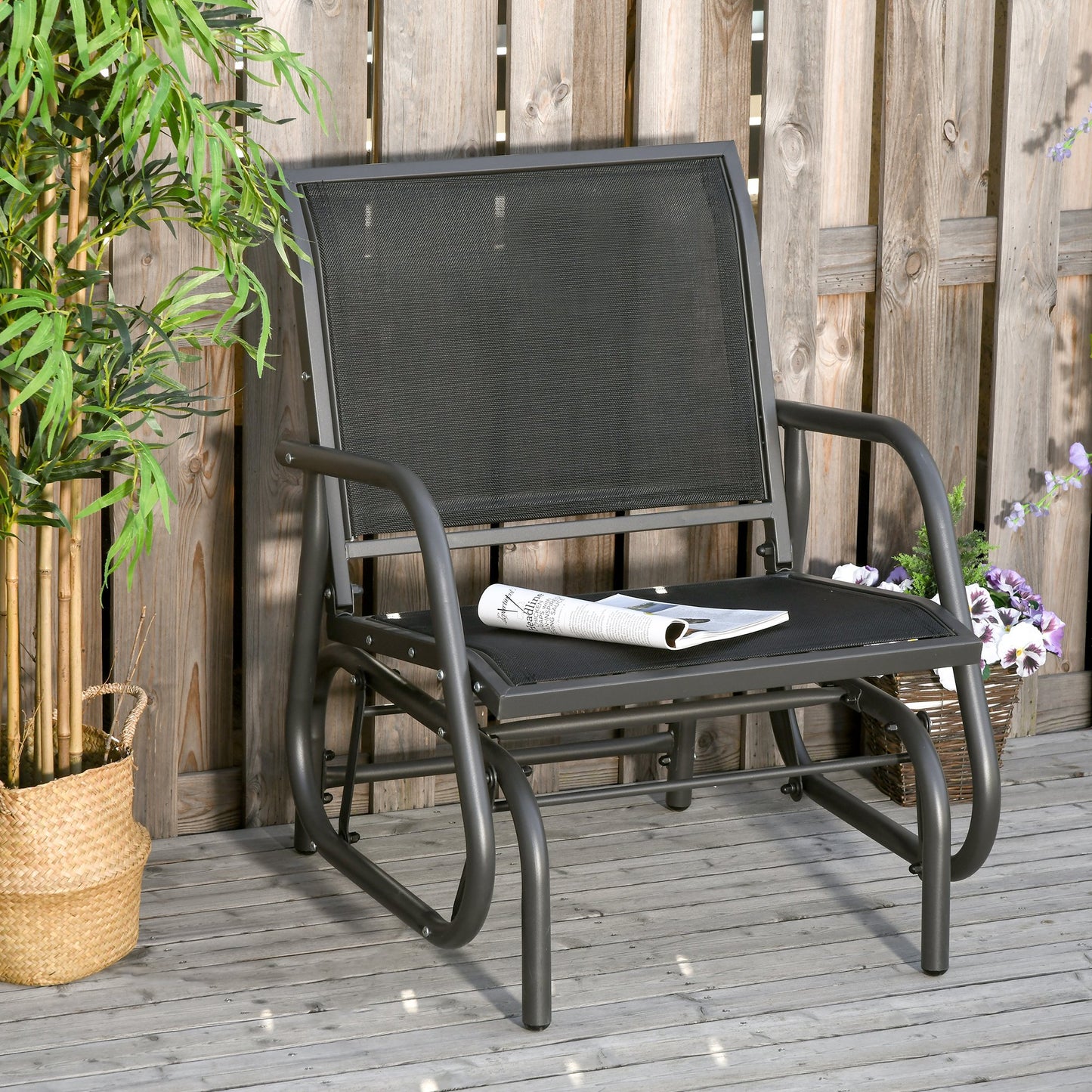 Outsunny Outside Glider Swinging Lounge Chair w/ Weather & UV Resistance Grey Black